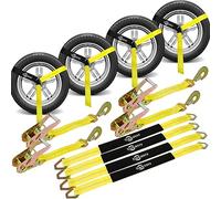 Trekassy Wheel Net Car Tie Down Straps Heavy Duty 4 Pack for Trailers with 4 Axle Straps and 4 Ratchet with Snap Hooks