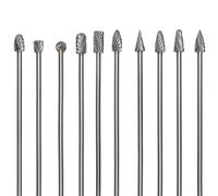 Treki 10Pcs Tungsten Carbide Double Cut Rotary Burr Set 3mm Shank Double Cut Carving Burr Bits Extra Long Die Grinder Bit Rotary Tool Accessories for Woodworking, Engraving, Drilling