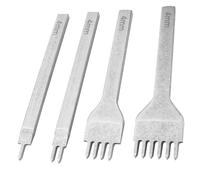 Treki 4 Pcs Lacing Leather Craft Tool 1/2/4/6 Prong Leather Craft Hole Punches Steel Diamond Lacing Stitching Chisel Set for Leathercraft DIY (4mm)