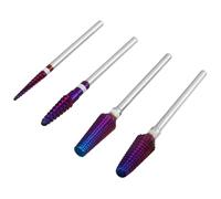 Treki 5 in 1 Nail Drill Bit Set, 4Pcs Tungsten Carbide Nail File Bits 3/32" Tornado Nail Bits Professional Cuticle Remove Bit Kit for Manicure Pedicure Nail Polishing Tool (Purple)
