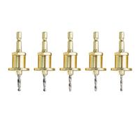 Treki Woodworking Countersink Drill Bit Set, 5 Pcs Cone Counterbore Router Drill Bit 1/4" Hex Shank Countersink Drilling Bits with Stop Screw Hole Drilling Opening Cutting Tools(2.8-4mm)