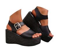 Trekking Sandals Waterproof Women's Summer Platform Wedge Heel Sandals Leisure Platform Open Toe Buckle Thick Sole Roman Comfortable Shoes Vegan Trekking Sandals H Bench Sandals, O Black, 7 UK