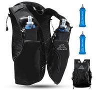 Trekkrs Running Vest with Water Bottles - Medium to XL | 5L Capacity Backpack | Waterproof Front Pockets | Lightweight Running Hydration Vest for Women & Men | Adjustable Straps & Walking Pole Holder
