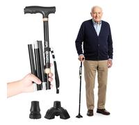 Trekology Foldable Walking Stick - Collapsible Folding Walking Stick for Men and Women with Quad Self-Standing Base, Non-Slip Handle & Lightweight Aluminum, Reliable Walking Sticks for Stability