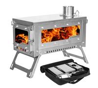 TrekRevive HC Titanium Tent Wood Stove, Three-Sided Air Intake, Flame Guide Plate, Lightweight and Portable, Folding Hot Tent Stove for Backpacking, Cooking, Heating (2m/6.5ft)