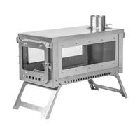 TrekRevive RIDGE 2 Titanium Tent Stove, 3 Glass Windows, Anti Deformation, Guiding Fire Board, Chimney Damper, Backpacking Tent Wood Stove for Hot Tent Camping, Heating, Cooking (Flame Version)