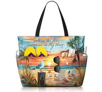 TREKTOTS Beach Bag for Women, Large Waterproof Sandproof Tote with Zipper, Foldable Lightweight Swim Bag for Beach Pool Gym, Salt in the Air, Sunshine in My Hair , One Size, Beach Tote Bag