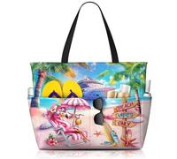 TREKTOTS Beach Bag for Women, Large Waterproof Sandproof Tote with Zipper, Foldable Lightweight Swim Bag for Beach Pool Gym, Beach Vibes Only, One Size, Beach Tote Bag