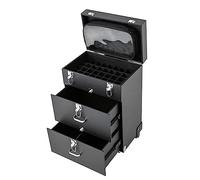 Treliamd Rolling Makeup Case With Drawer,Professional Makeup Train Case,Storage Cosmetic With 4 Wheel,Profesional Cosmetic Case For Salon Barber Salon Barber,Silver lock buckle (Black)
