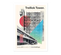 Trellick Tower London Architecture Poster Mid Century Modern Wall Art Print, Abstract Geometric Wall Art London Travel Artwork, Bedroom Home Decor, A4 (Print Only) - 29.7x21cm