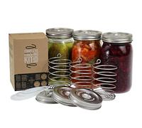 Trellis + Co. Stainless Steel Fermentation Jar Kit | 3 Waterless Fermenter Airlock Lids & 3 Pickle Helix Fermentation Weights, for Wide Mouth Mason Jars | Recipe eBook Included with Fermenting Kit