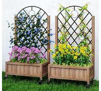 Trellis Planter Box x 2 Garden Wooden Raised Beds for Climbing Plants Flowers