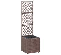 vidaXL Trellis Raised Bed with 3 Pots 83x30x130cm Poly Rattan Grey Flower Box