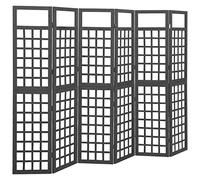 Trellis Screen Made of Solid Fir Wood, Black, 242.5 x 180 cm, 6-Piece Foldable Freestanding Room Divider, Privacy Screen for Living Room, Bedroom, Office, Garden, Indoor, Outdoor