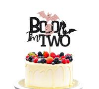 Trelsan Boo I'm Two Cake Topper, Girls Halloween 2nd Birthday Party Cake Decorations, Ghost Decor, Happy Boo Day Glitter Happy Halloween Party Decorations, Here for the Boos Decorations