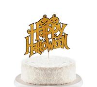 Trelsan Glitter Happy Halloween Cake Topper, Halloween Party Decorations for Pumpkin Theme Birthday Party Supplies, Hallowe'en Horror Party, halloween Happy Birthday Decorations