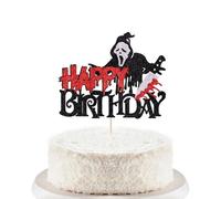 Trelsan Halloween Happy Birthday Cake Topper, Halloween Party Decorations, Hallowe'en Horror Themed Birthday Party Decorations Supplies for Men Women Happy Halloween Cake Decorations
