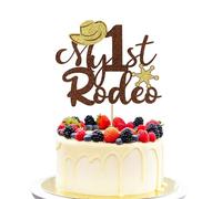 Trelsan My 1st Rodeo Cake Topper, First Birthday Cake topper Cowboy Theme Party Supplies, Western Kids1st Rodeo Birthday Party/Baby Shower Decor Happy 1 Years Old Birthday Cake Topper