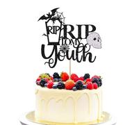 Trelsan Rip To My Youth Cake Topper, Death to My youth/Here Lies Your youth, Death to My 20th/30th/40th/50th Birthday Party Decorations, Funny Halloween Birthday Party Decoration Supplies