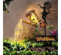 Tremdwoto Solar Watering Can with Moon Fairy Light Garden Decor,Gardens Gifts Solar Waterproof Garden Ornaments Outdoor Decorations for Pathway Lawn Patio Courtyard