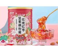 Tremella Instant Lotus Root Starch Soup,nut and Lotus Root Powder Corn paste, purple potato porridge, breakfast Meal substitute powder 500g / can (Rose nut lotus root powder,1 pcs)