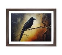 Tremendous Crow Bird Framed Print | A2 Walnut Framed Wall Art | Ready to Hang | Modern Animal Picture | Living Room Bedroom Lounge Office