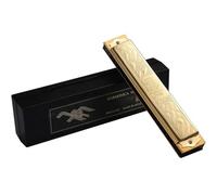 Tremolo Harmonica 21 Holes Mouth Organ Golden Brass Chrome-plated Cover plate Harp(G)
