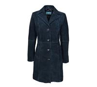 TRENCH 3457 Ladies Classic Knee-Length Designer Real Suede Leather Jacket Coat (16, Navy Suede)