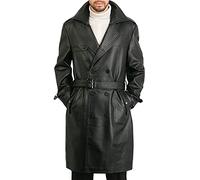 Trench Coat Men- Black Long Lenght Double Breasted Belted Real Lambskin Leather Overcoat For Men's (DB Trench-(Black), UK, Alpha, XL, Regular, Regular)