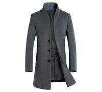 Trench Coat Men Long - Button Up Wool Peacoat Slim Fit Overcoat Solid Colour Notched Collar Single Breasted Casual Windproof Outwear Comfortable Classic Windbreaker For Winter