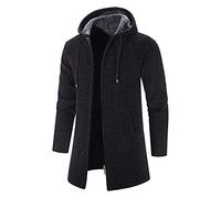 Trench Coat Men Long Winter Fleece Lined Jacket with Hood Oversized Hoodies Solid Color Windbreaker Warm Hooded Overcoat Hoody Longline Outdoor Windproof Outerwear with Pockets