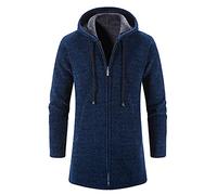 Trench Coat Men Long Winter Fleece Lined Jacket with Hood Oversized Hoodies Solid Color Windbreaker Warm Hooded Overcoat Hoody Longline Outdoor Windproof Outerwear with Pockets