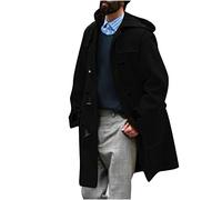 Trench Coat Men UK,Men's Overcoat with Horn Buckles Sale Clearance Wool Mid Length Pea Coat Windbreaker Autumn Winter Warm Hooded Jacket Coats Business Casual Slim Fit Trench Coats Size 10-22