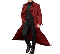 Trench Coat Men's Long Wool Coat Notched Collar Wool Jacket Plain Double Breasted Jacket Thermal Winter Coat Loose Parka Jackets Overcoat Party and Business Pea Coat, red, L
