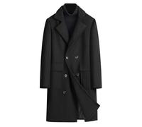 Trench Coat Mens Mid-Lenght Wool Overcoats Fall Winter Double Breasted Long Pea Coat Plain Warm Long Sleeve Jacket Business Casual Smart Outwear Elegant Notched Lapel Collar Regular Fit Cardigan