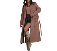 Trench Coat Women Long Tweed Cardigan Shacket Notch Collar Thin Pea Coat Ladies British Style Open Front Windbreaker Ankle Length Oversize Windproof Parkas with Belt Lightweight Casucal Overcoat
