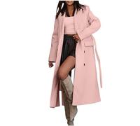 Trench Coat Women Long Tweed Cardigan Shacket Notch Collar Thin Pea Coat Ladies British Style Open Front Windbreaker Ankle Length Oversize Windproof Parkas with Belt Lightweight Casucal Overcoat