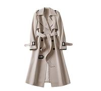 Trench Coats for Women Long Button Down Solid Color Longline Overcoat Lightweight Jackets Windproof Outerwear Lapel Collar Double Breasted Peacoat with Belt and Pockets