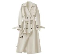 Trench Coats for Women Long Button Down Solid Color Longline Overcoat Lightweight Jackets Windproof Outerwear Lapel Collar Double Breasted Peacoat with Belt and Pockets