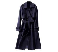 Trench Coats for Women Long Button Down Solid Color Longline Overcoat Lightweight Jackets Windproof Outerwear Lapel Collar Double Breasted Peacoat with Belt and Pockets