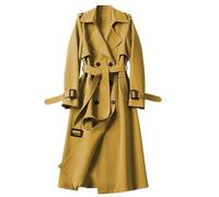 Trench Coats for Women Long Button Down Solid Color Longline Overcoat Lightweight Jackets Windproof Outerwear Lapel Collar Double Breasted Peacoat with Belt and Pockets