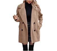 Trench Coats for Women Long Teddy Bear Coats Windbreaker Lapel Collar Double Breasted Pea Coat with Pockets Solid Color Overcoat Winter Warm Longline Fleece Jackets Size 8-16