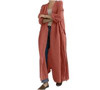 Trench Coats for Women Maxi Cotton Knitwear Oversized Baggy Shirts Casual Solid Color Long Sleeve Coat Ladies Classic Open Front Longline Cardigan Long Floaty Coat Collared Top Outerwear Plus Size