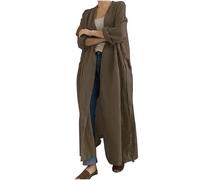 Trench Coats for Women Maxi Cotton Knitwear Oversized Baggy Shirts Casual Solid Color Long Sleeve Coat Ladies Classic Open Front Longline Cardigan Long Floaty Coat Collared Top Outerwear Plus Size