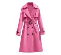 Trench Coats for Women UK Long Winter Coat with Belt Classic Double Breasted Elegant Overcoat, Windproof Notch Lapel Windbreaker Jacket Casual Outerwear Raincoat for Ladies Autumn Winter Pink