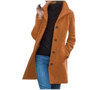 Trench Coats for Women UK Sale Clearance Plus Size Women's Wool Coat Double Breasted with Pockets Winter Warm Coat Knee Length Trench Outwear Parka Tweed Jackets UK Size 8-18
