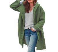 Trench Coats For Women Winter Casual Wool Pea Coat Jackets Ladies Casual Loose Jacket Windproof Outwear With Pockets Fuzzy Fleece Hooded Open Front Long Cardigan Coat Winter Warm Outerwear Green