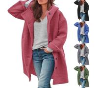 Trench Coats For Women Winter Casual Wool Pea Coat Jackets Ladies Casual Loose Jacket Windproof Outwear With Pockets Fuzzy Fleece Hooded Open Front Long Cardigan Coat Winter Warm Outerwear Hot Pink