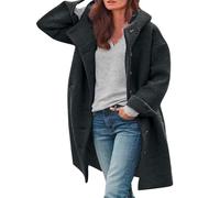 Trench Coats for Women Winter Casual Wool Pea Coat Jackets Ladies Casual Loose Jacket Windproof Outwear with Pockets Fuzzy Fleece Hooded Open Front Long Cardigan Coat Winter Warm Outerwear Dark Gray