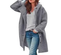 Trench Coats For Women Winter Casual Wool Pea Coat Jackets Ladies Casual Loose Jacket Windproof Outwear With Pockets Fuzzy Fleece Hooded Open Front Long Cardigan Coat Winter Warm Outerwear Grey